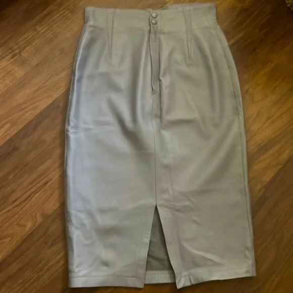 Vintage Roberto Fabris ParisGray Leather Straight Pencil Skirt Size 40
